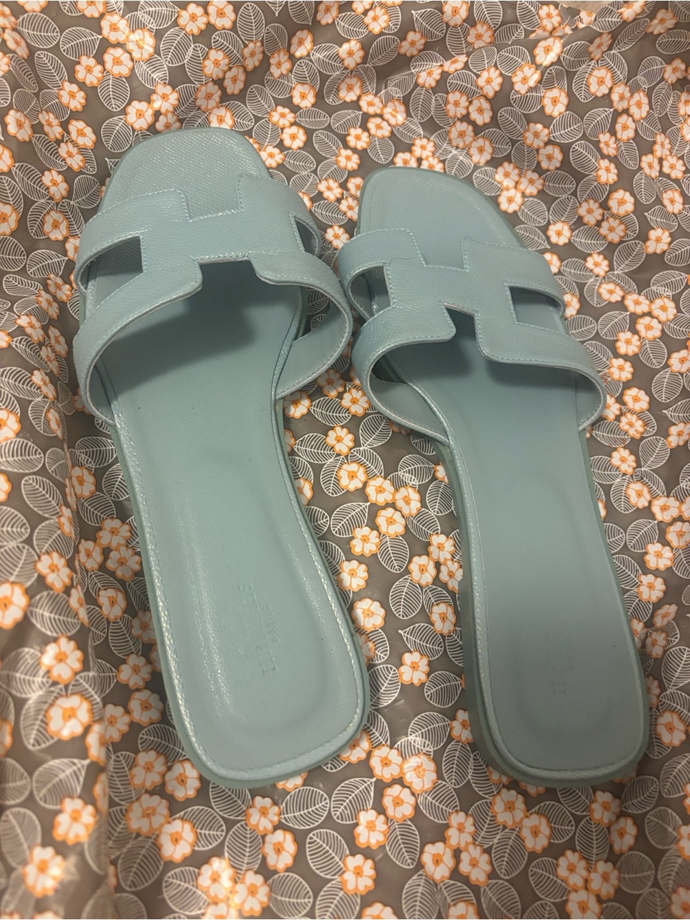 Hermes Pale Blue Leather Slide Sandals